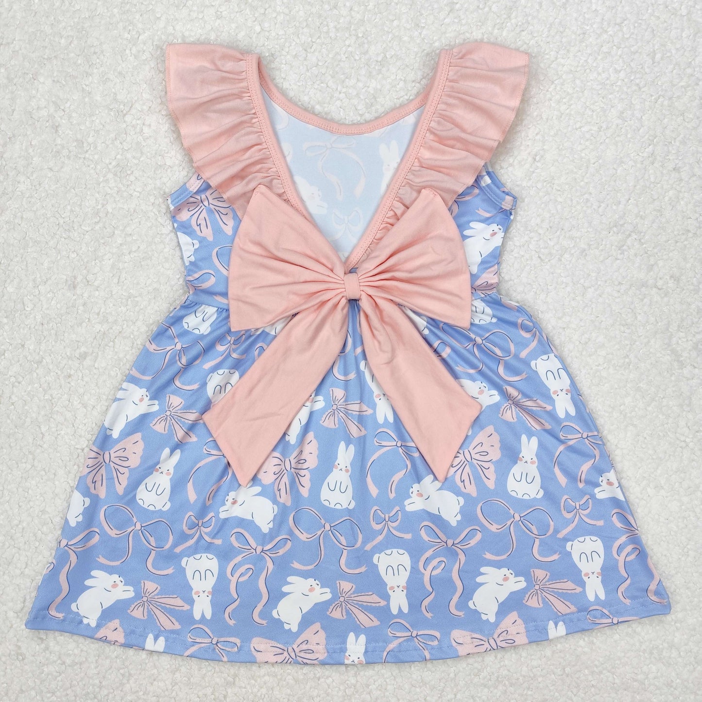 GSD1829Baby Girls Sleeveless Ruffle Rabbit Bow Dress Easter Outfit Cute Children's Clothing Spring Fashion for Little Girls