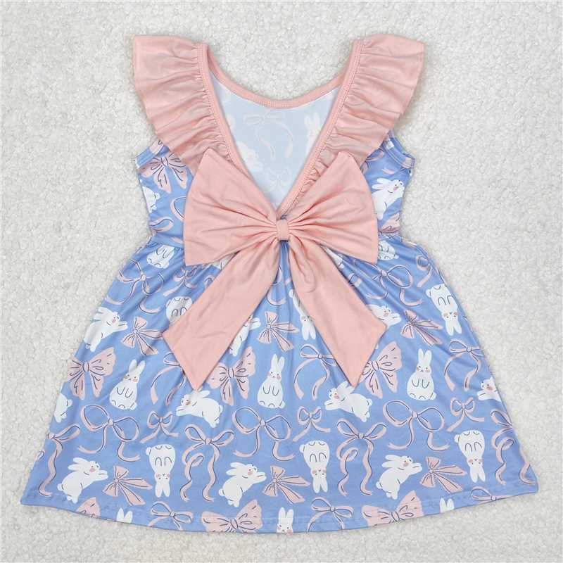 6.05 Girls Blue Bunny Bow Fur Pajamas Button down Easter Theme Sleepwear for Kids