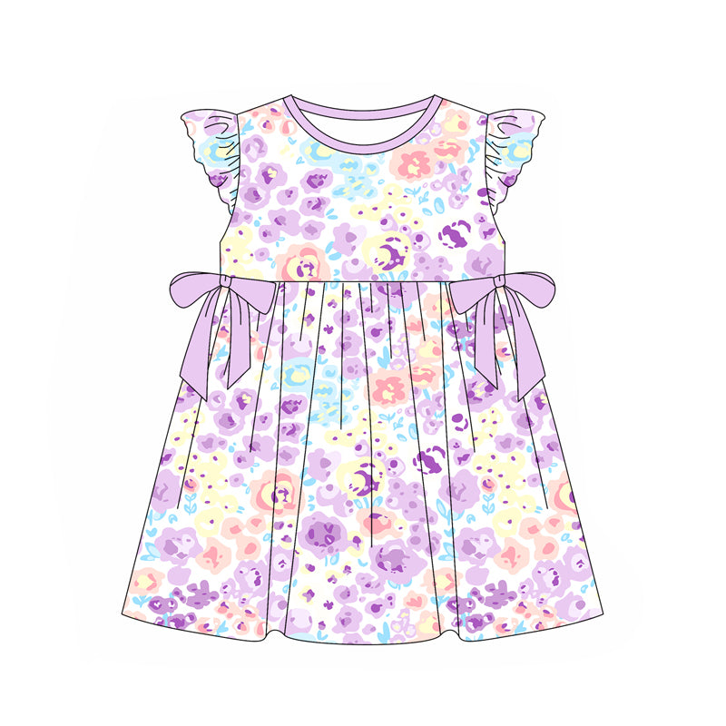 FLOWERSRuffle sleeveless lavender floral tunic shorts girls clothes