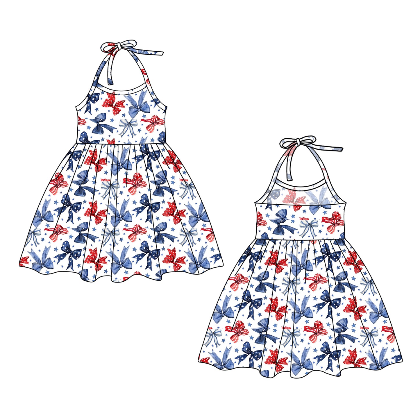 Stars stripe bow halter top shorts girls 4th of july outfits