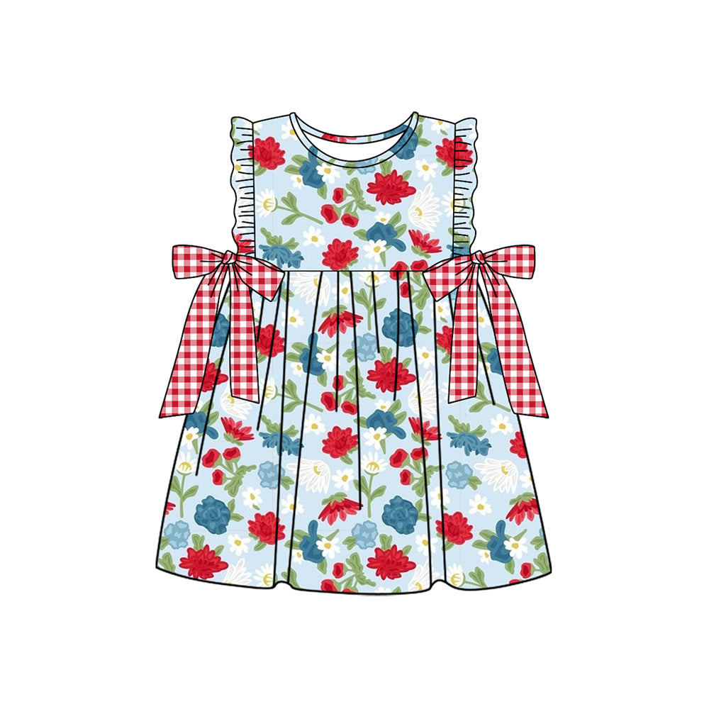 Red blue floral tunic plaid shorts girls 4th of july outfits