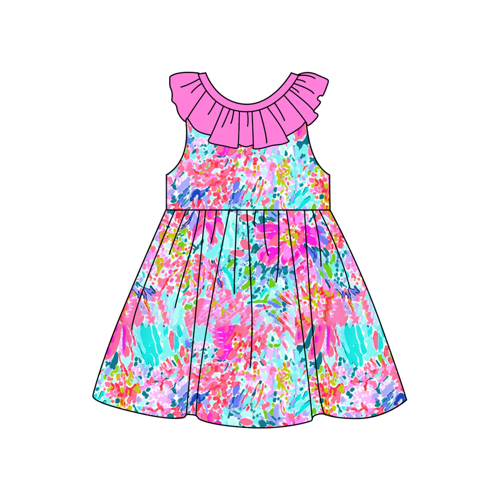 Hot pink watercolor floral tunic ruffle shorts girls clothes