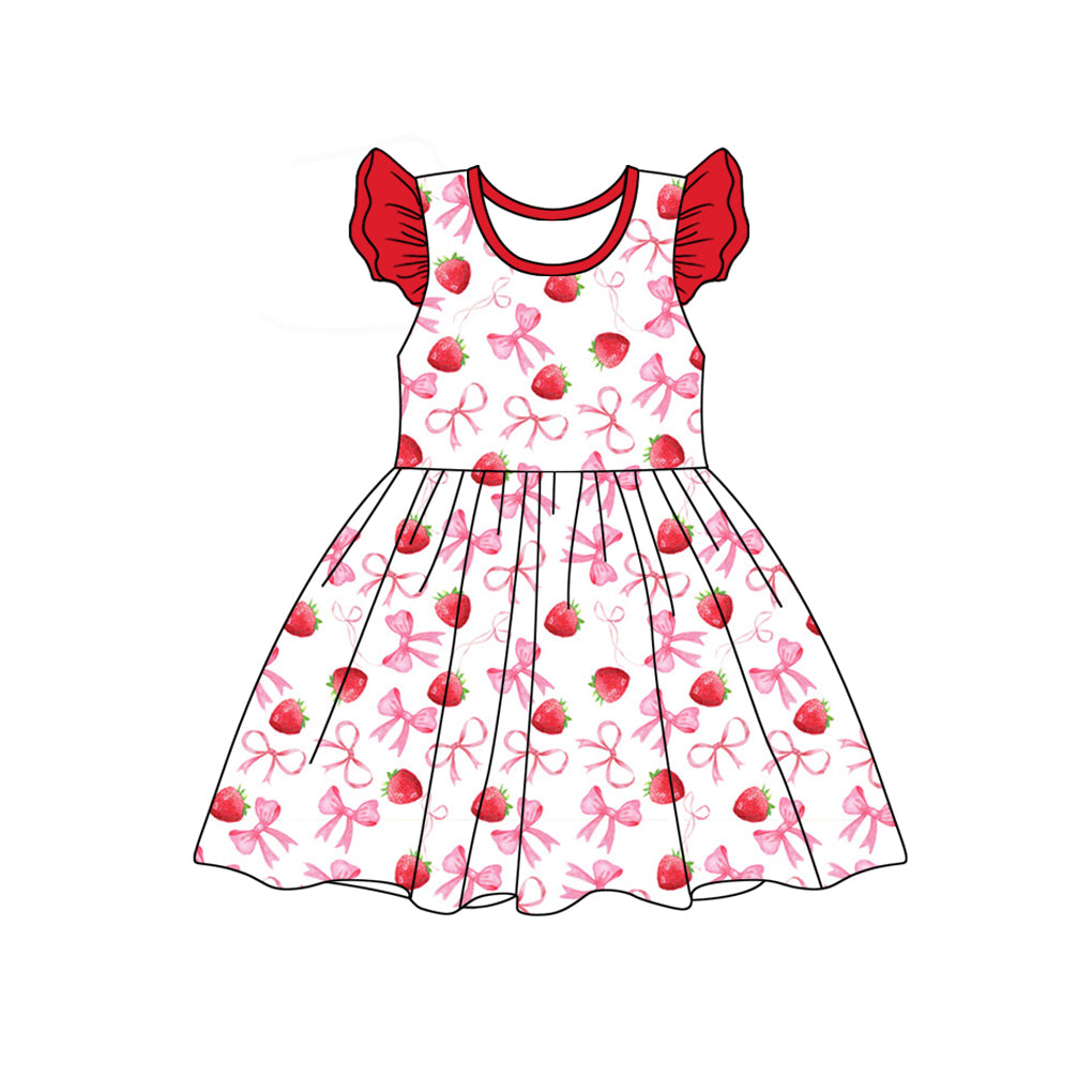 Short sleeves strawberry bow baby girls pajamas