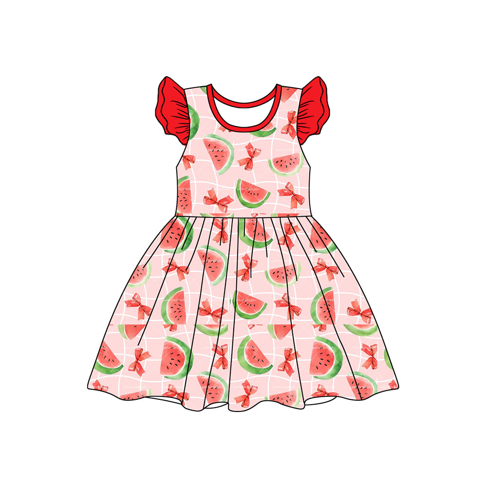 Flutter sleeves watermelon bow tunic shorts girls clothes