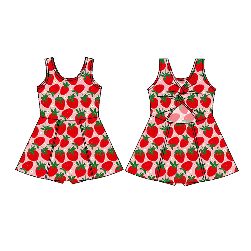 Red short sleeves strawberry baby girls pajamas
