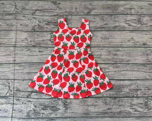 GSD1843Sleeveless strawberry floral baby girls athletic dresses