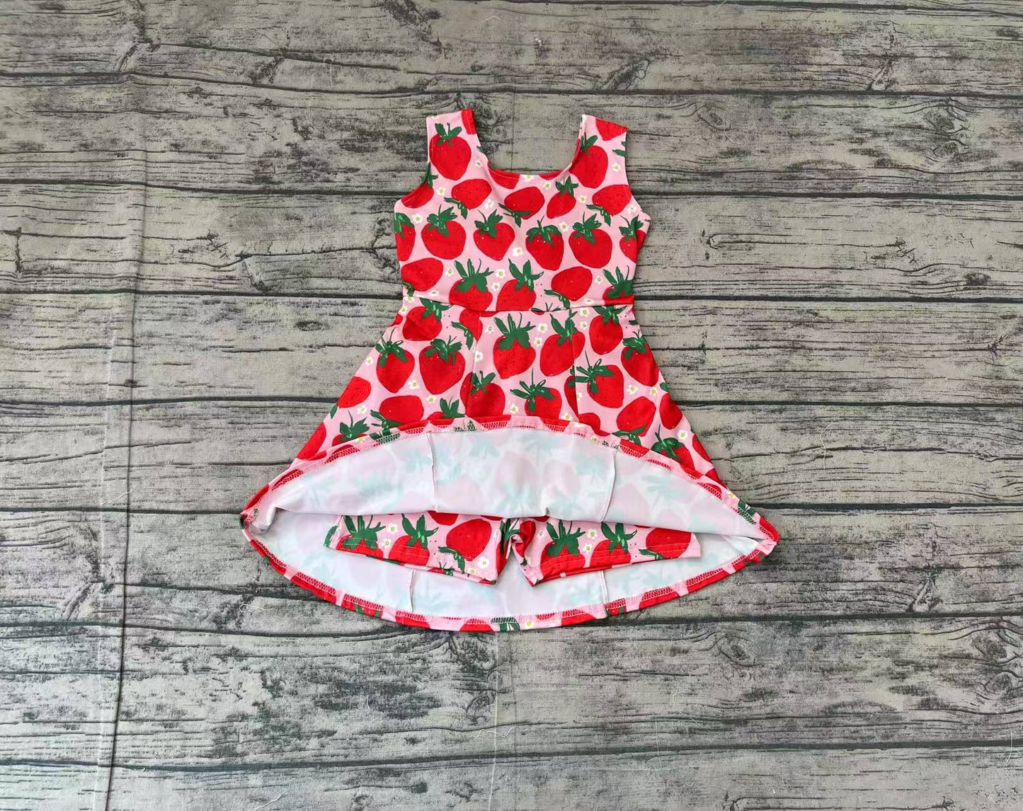 GSD1843Sleeveless strawberry floral baby girls athletic dresses