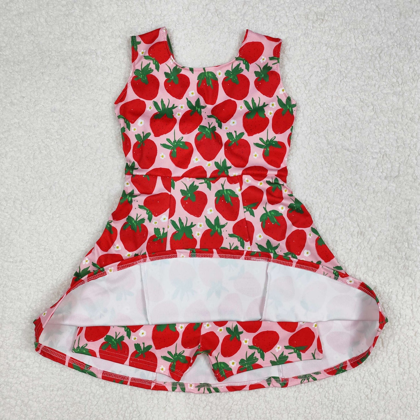 GSD1843Strawberry Floral Sleeveless Baby Girls Athletic Dresses Children's Sportswear Comfortable Lightweight Girls' Outfits