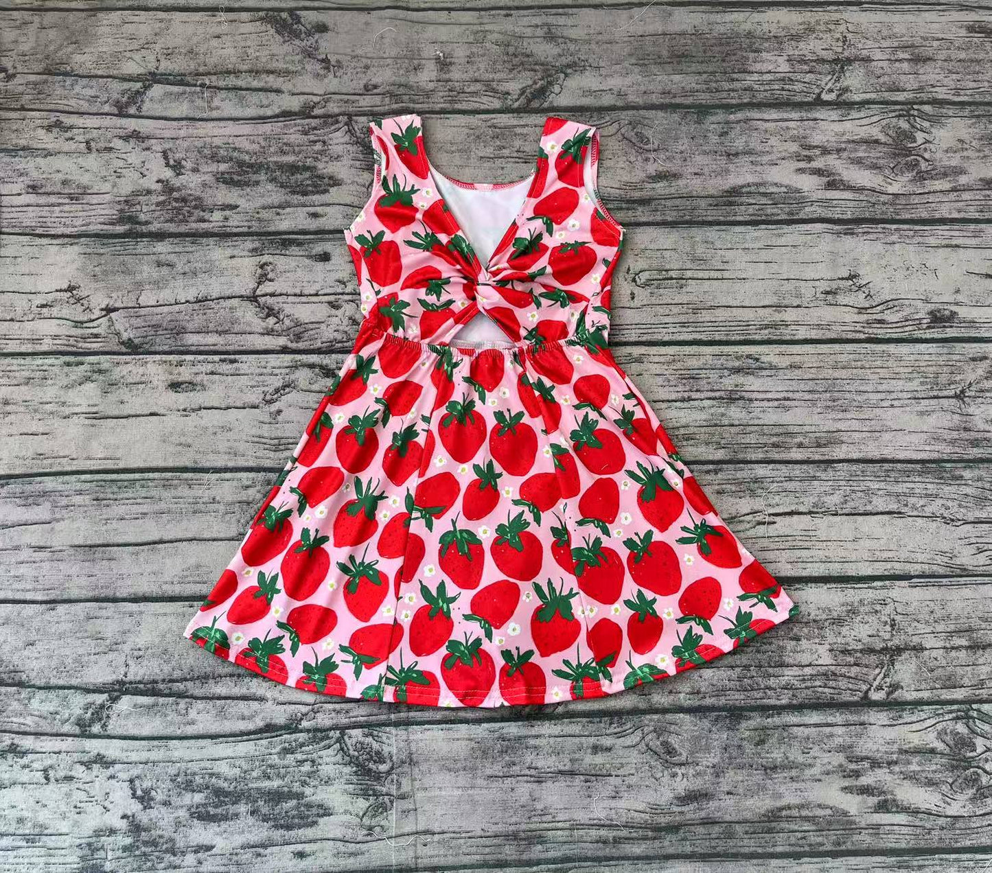 GSD1843Sleeveless strawberry floral baby girls athletic dresses