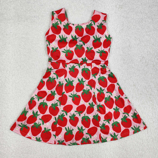 GSD1843Strawberry Floral Sleeveless Baby Girls Athletic Dresses Children's Sportswear Comfortable Lightweight Girls' Outfits