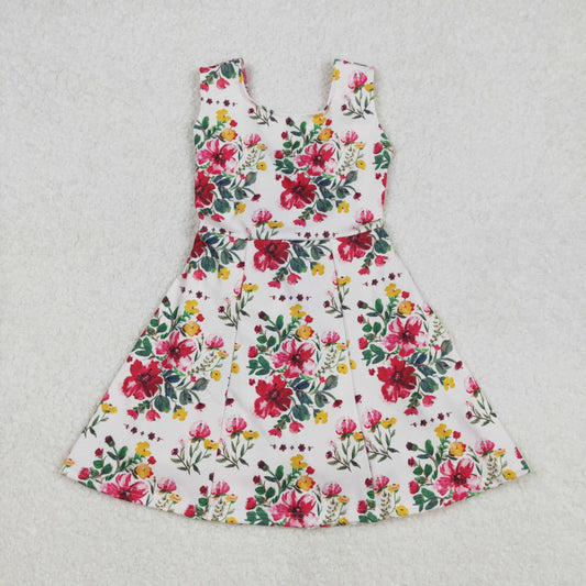GSD1844Hot Pink Floral Sleeveless Baby Girls Athletic Dresses Children's Sportswear Comfortable Lightweight Girls' Outfits