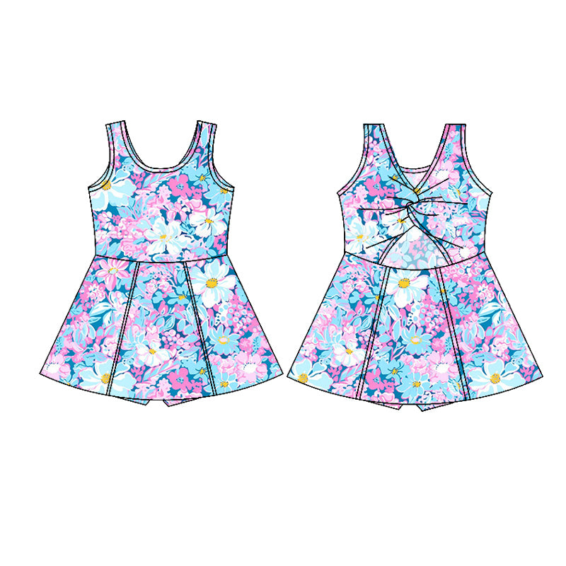 Pink ruffle short sleeves floral top shorts girls pajamas