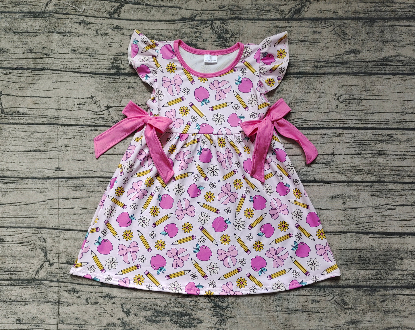 GSD1846Girls Pink Flutter Sleeve Pencil Dress with Bow Back to School Cute Fashionable Kids Clothing