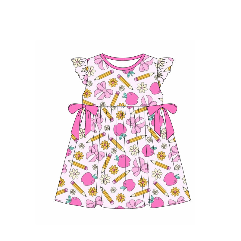 Pink apple pencil bow floral girls back to school outfits
