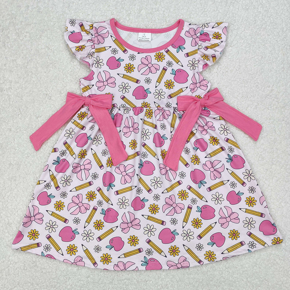 GSD1846Girls Pink Flutter Sleeve Pencil Dress with Bow Back to School Cute Fashionable Kids Clothing