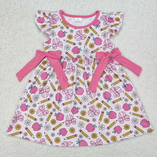 GSD1846Girls Pink Flutter Sleeve Pencil Dress with Bow Back to School Cute Fashionable Kids Clothing