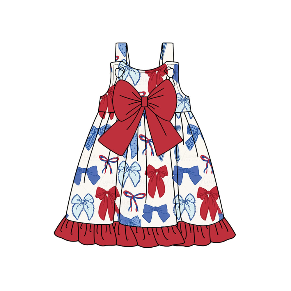 Straps red blue bow tunic shorts girls 4th of July outfits