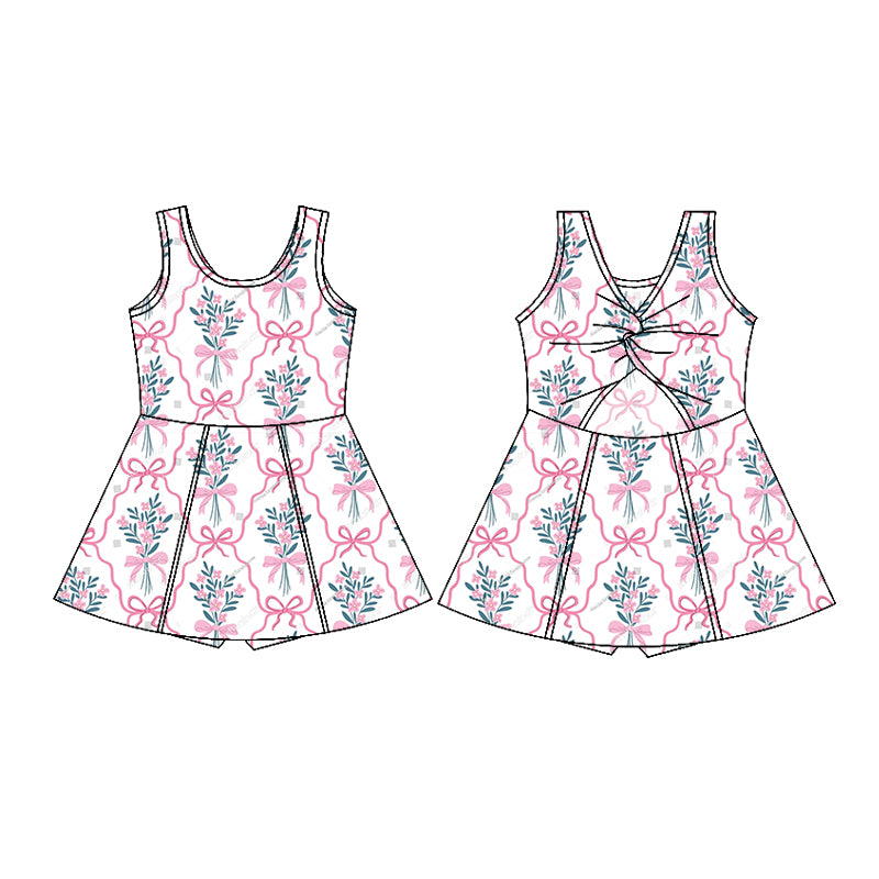 Pink ruffle short sleeves floral bow baby girls pajamas