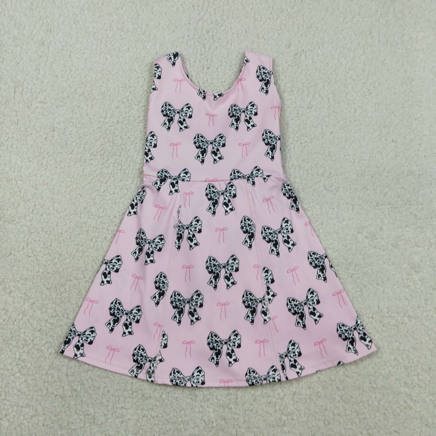 1.31 RTS NO MOQ （In stock）GSD1853 Baby Girls Western Cow Print Bow Sleeveless Skort Knee Length Dresses