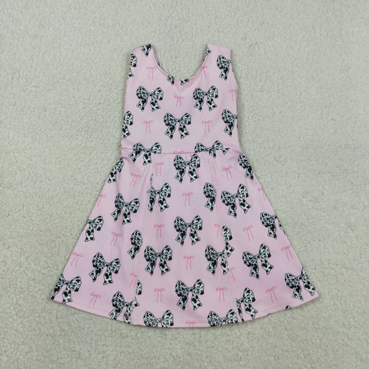 1.31 RTS NO MOQ （In stock）GSD1853 Baby Girls Western Cow Print Bow Sleeveless Skort Knee Length Dresses
