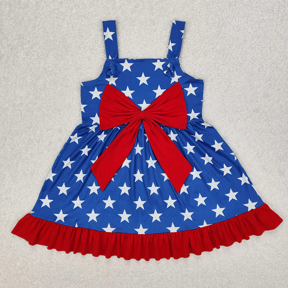 12.10 RTS Sibling Baby Girls 4th Of July Stars Rompers Dresses
