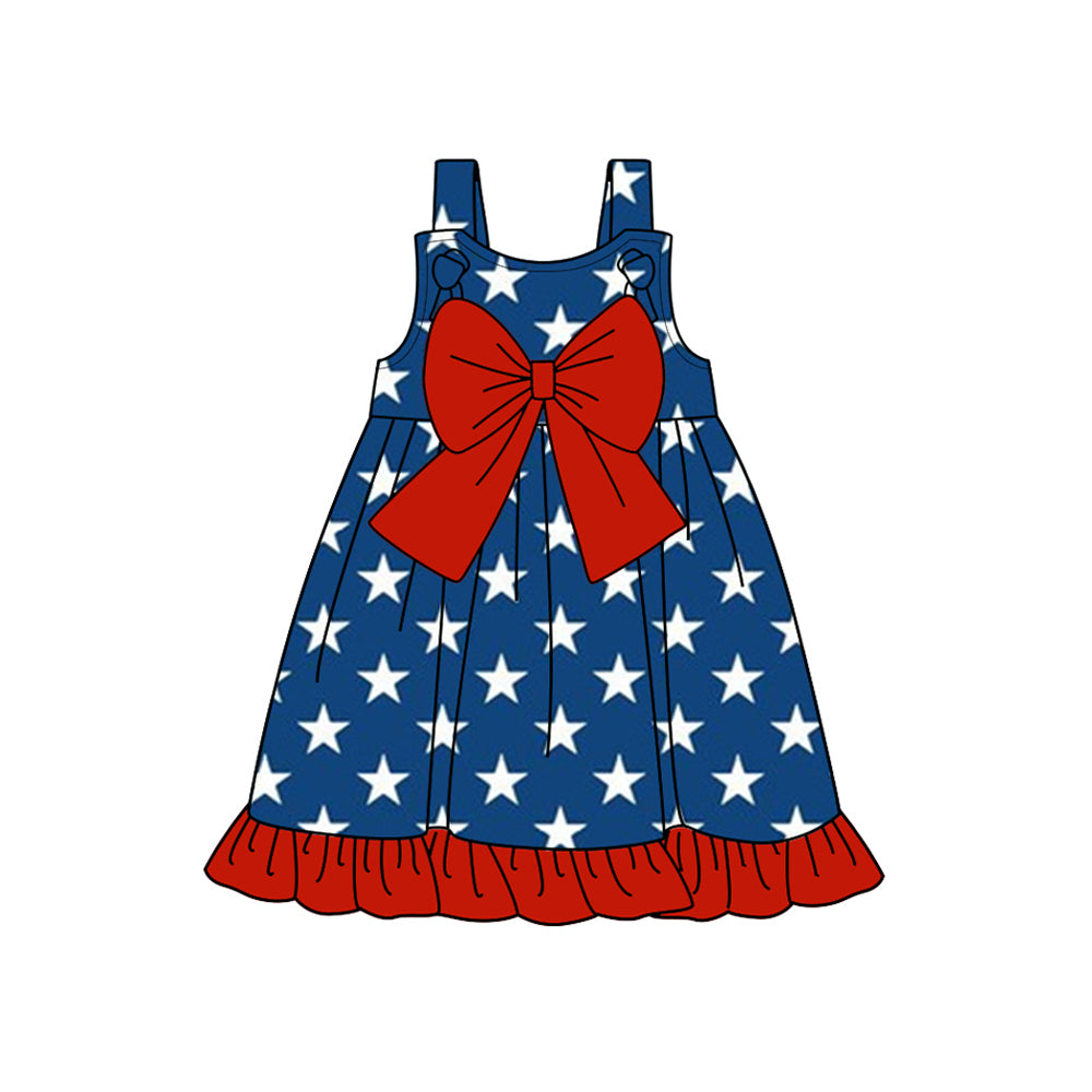 Blue stars straps bow tunic shorts girls 4th of july outfits