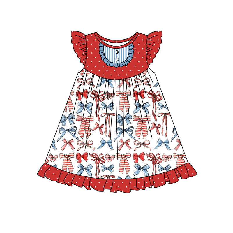 Sleeveless stars stripe bow tunic shorts girls 4th of july outfits