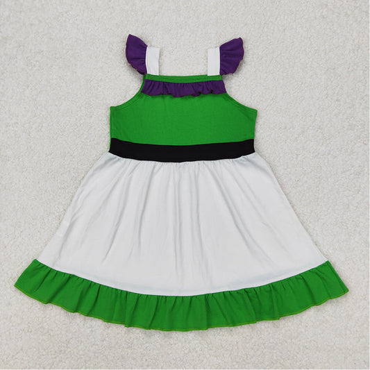 GSD1874 RTS NO MOQ White green purple flutter sleeves ruffle princess girls dress