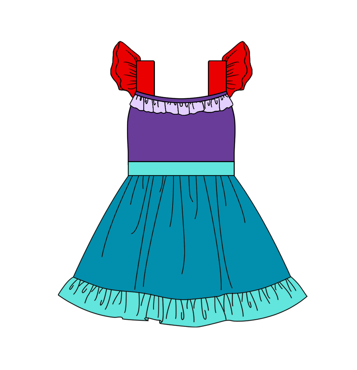 White green purple flutter sleeves ruffle princess girls dress