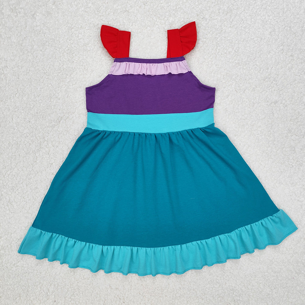 GSD1875Princess Girls Dress with Flutter Sleeves Ruffle in Red Green Purple - Children's Fashionable Clothing