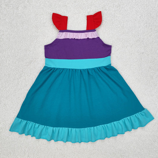 GSD1875Princess Girls Dress with Flutter Sleeves Ruffle in Red Green Purple - Children's Fashionable Clothing