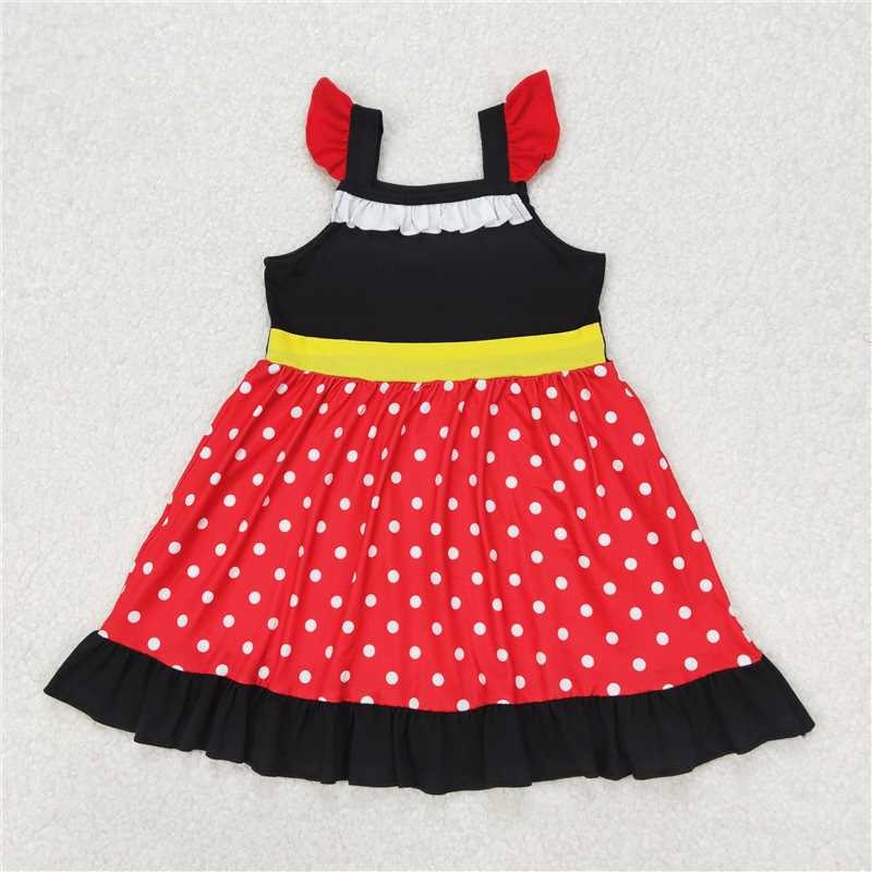 4.26 RTS NO MOQ Baby Girls Yellow Cow Print Dress with Flutter Sleeves And Ruffles Cute Infant Clothing
