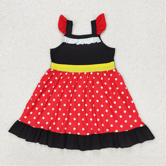 GSD1878 RTS NO MOQ Red polka dots mouse flutter sleeves ruffle baby girls dress