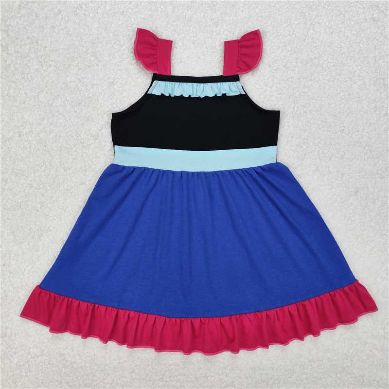4.26 RTS NO MOQ Baby Girls Yellow Cow Print Dress with Flutter Sleeves And Ruffles Cute Infant Clothing