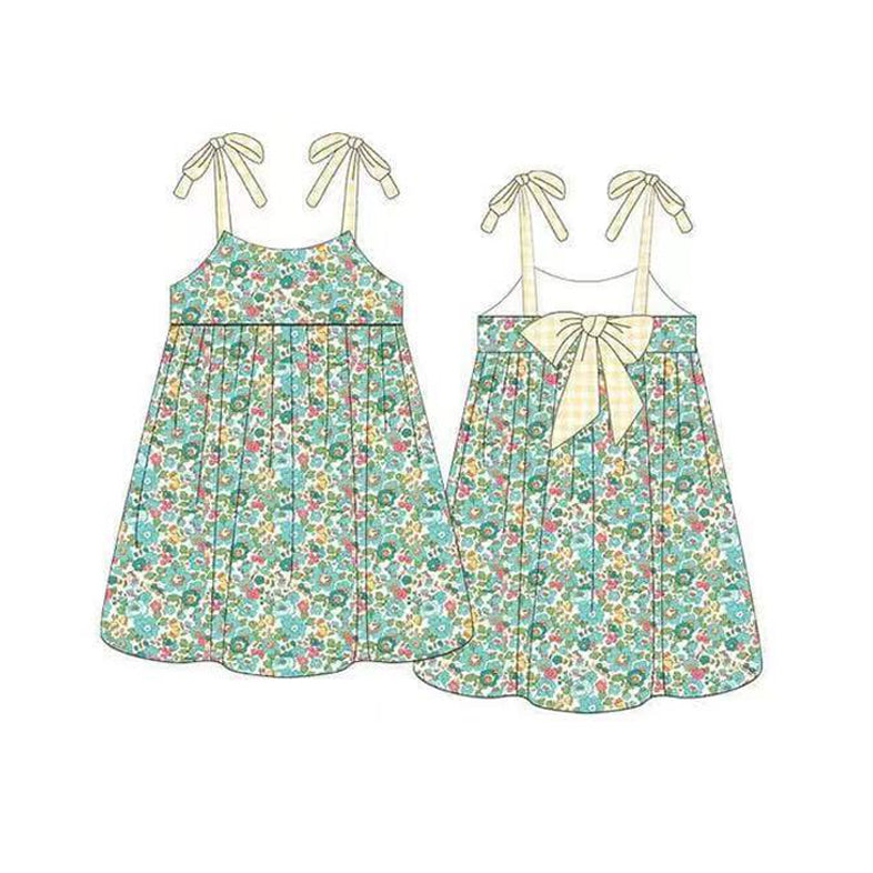 Yellow plaid straps floral tunic ruffle shorts girls clothes