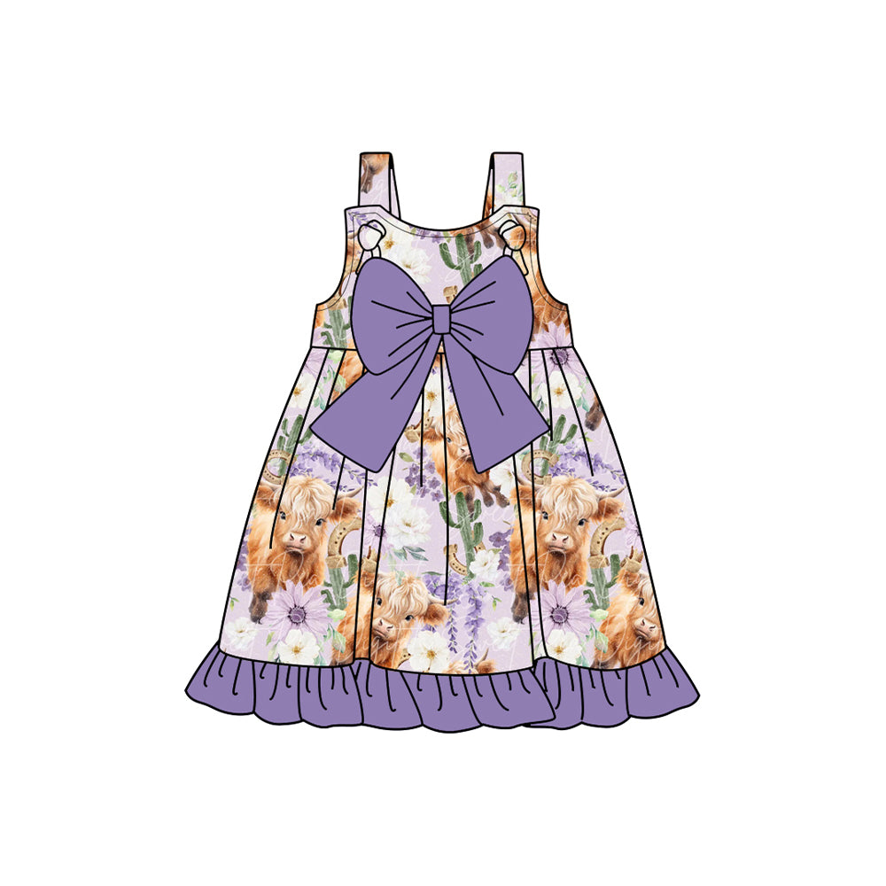 Purple bow straps highland cow cactus girls outfits