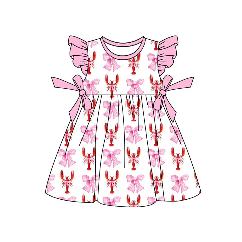 Pink flutter sleeves crawfish bow baby girls outfits