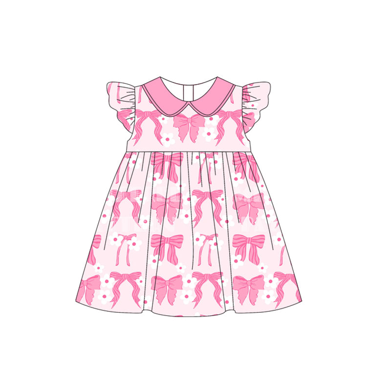 Pink flutter sleeves floral bow tunic shorts girls outfits