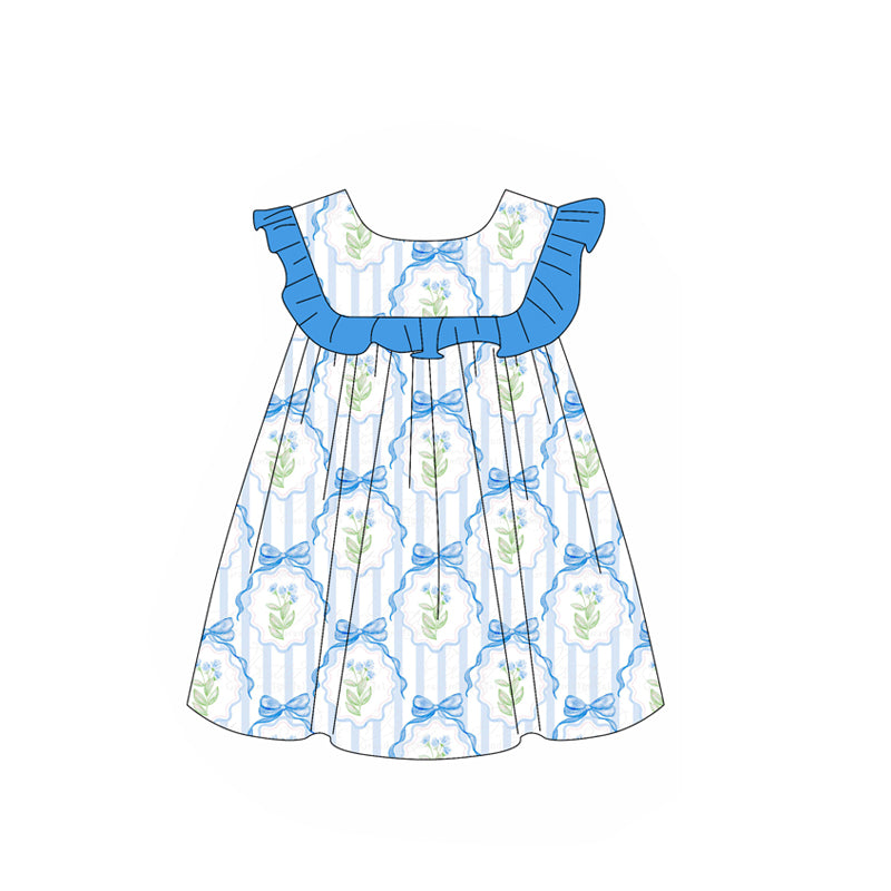 Blue ruffle floral bow tunic shorts girls summer outfits