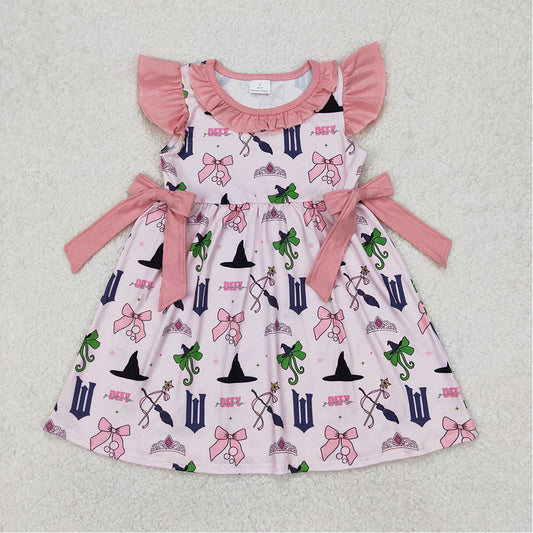 5.16  GSD1895 RTS NO MOQ Flutter sleeves bow witches baby girls dresses