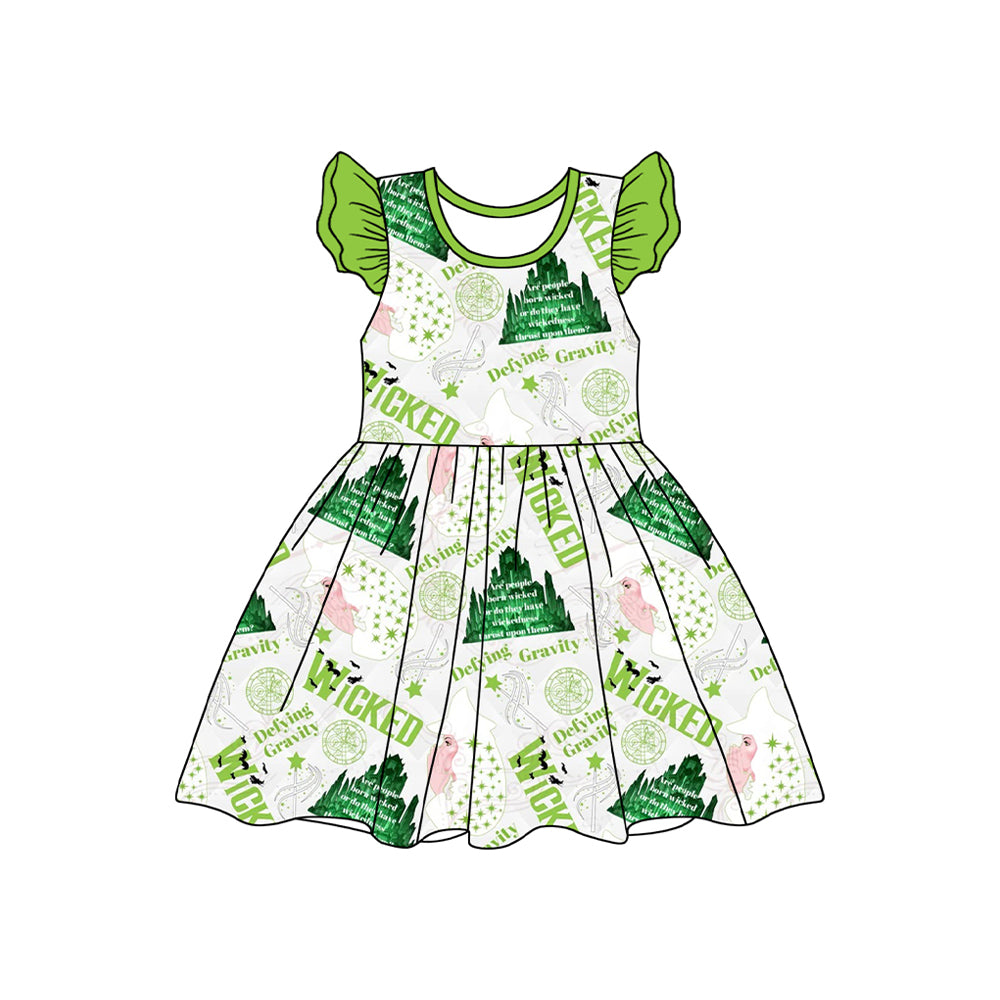 Green flutter sleeves witches tunic shorts girls outfits