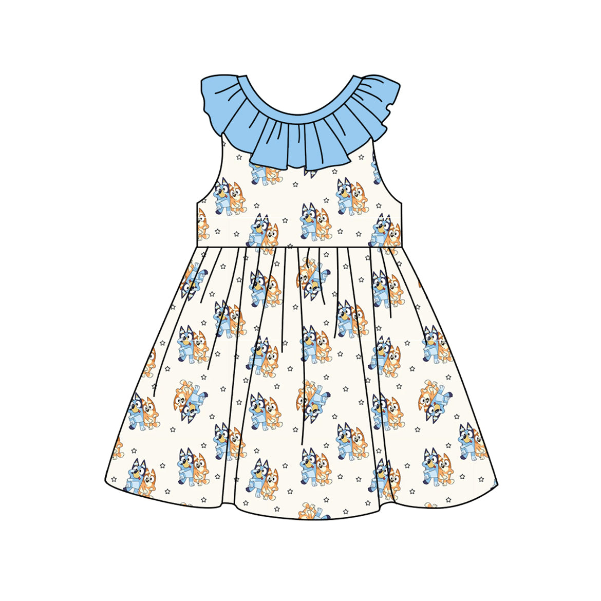 Light blue ruffle dog tunic shorts kids girls summer clothes