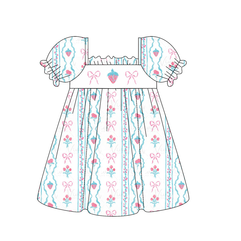 Short sleeves strawberry bow baby girls summer romper