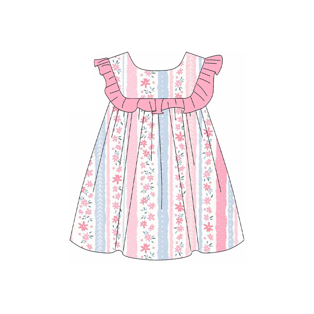 Pink ruffle floral tunic shorts kids girls summer clothes