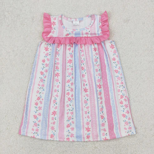10.31 RST Sibling Baby Girls Sleeveless Bows Flowers Stripes Ruffle Knee Length Dresses