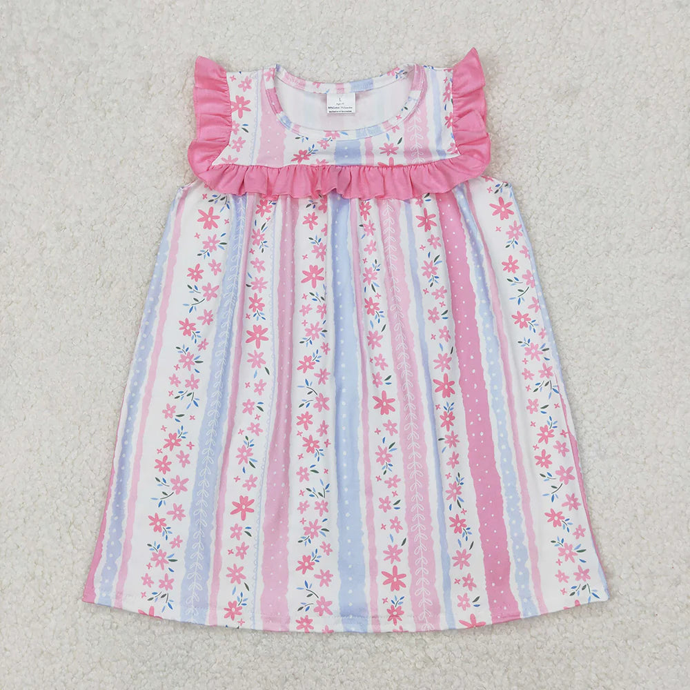 11.26 RTS Sibling Baby Girls Pink Flowers Dresses Outfits Sets
