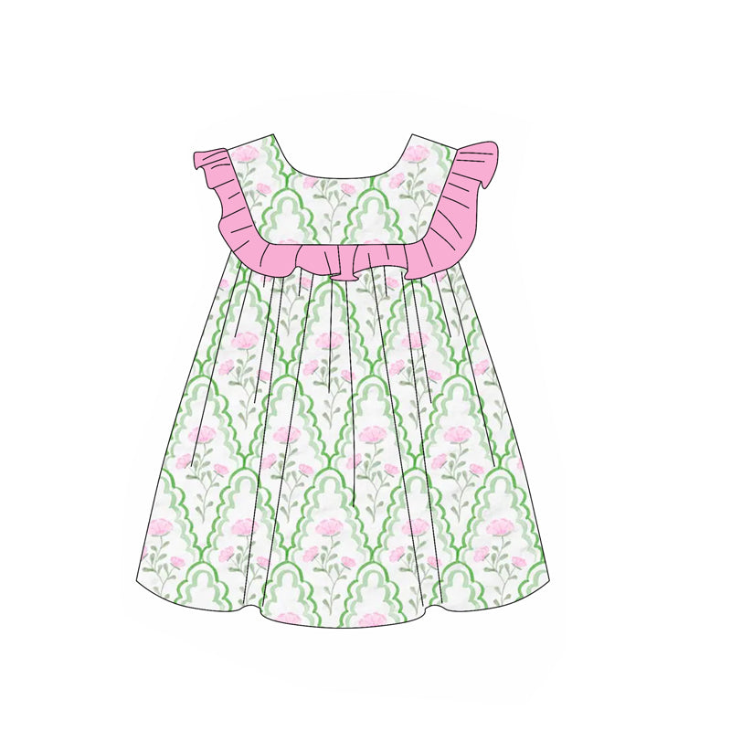 Ruffle green pink floral tunic shorts girls summer outfits
