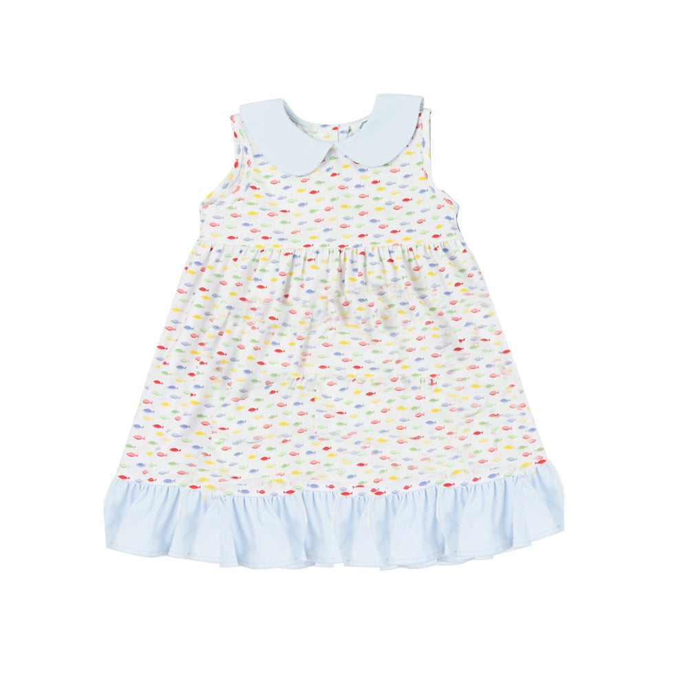 Sleeveless colorful fish tunic light blue shorts girls clothes