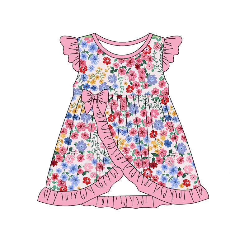 Flutter sleeves floral pink ruffle tunic shorts girls clothes