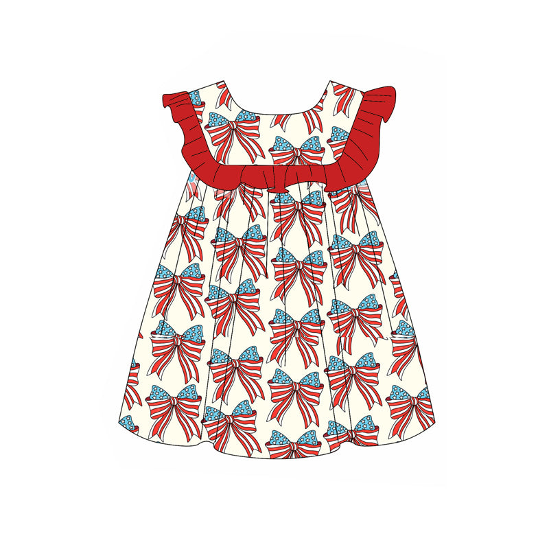 Red ruffle stars stripe bow kids girls 4th of july outfits